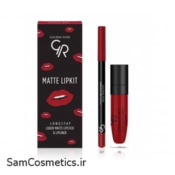 کیت رژ لب مایع و خط لب گلدن رز | GOLDEN ROSE کد SCARLET RED