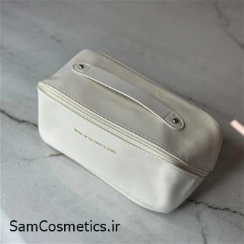 کیف لوازم آرایشی چرمی رنگ سفید سایز بزرگ